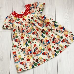 Retro Candy Print Girls Collar Dress with Short Sleeves