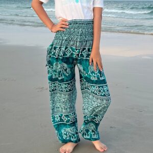 Teal Kids Harem Pants with Smocked Waist
