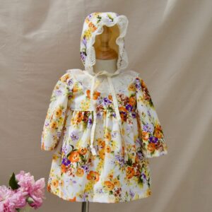 Orange Poppy Dress and Matching Bonnet Set
