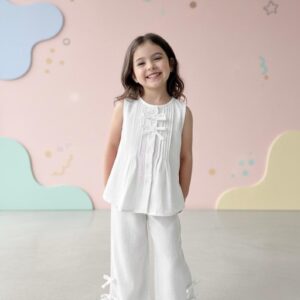 White Linen Kids Tunic and Palazzo Pants Set