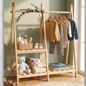 Montessori Wooden Clothing Rack with Storage Shelf