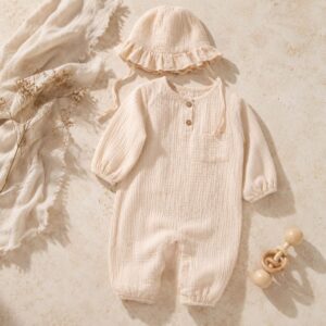 Muslin Baby Romper and Hat Newborn Set